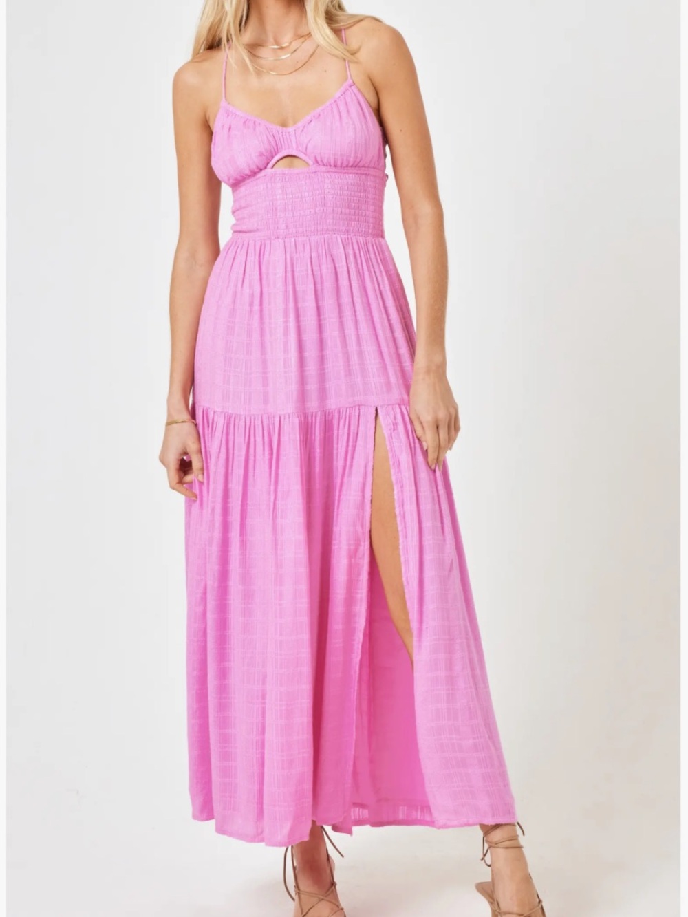 l*space Calla Liliac Smocked Maxi with Keyhole and High Slit NWT size L